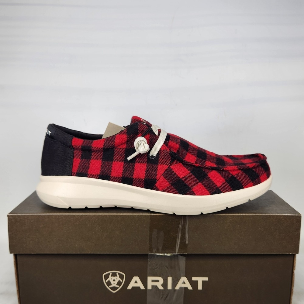 Ariat Hilo Shoes Mens Size 11 Red Buffalo Check Flannel Slip On Moc Toe Sneaker